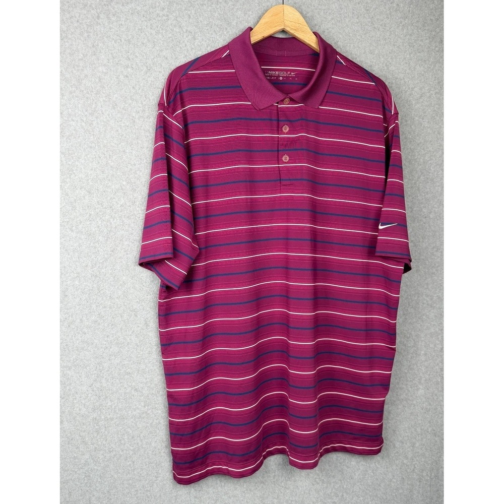 Men's Nike Golf Dri-Fit Short Sleeve Polo Shirt Magneta Purple  Stripes XL